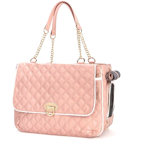 Amazon Pink Quilted Pet Carrier with Gold Chain up to 8 lbs - Picture 1 of 12
